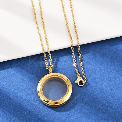 304 Stainless Steel Visible Flat Round Locket Pendant Pet Urn Ashes Necklaces NJEW-S455-08G-1