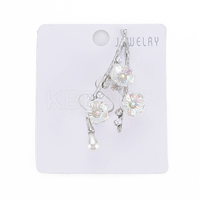 Plum Blossom with Branch Resin Brooch with Imitation Pearl JEWB-N007-023P-FF-1