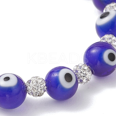 Handmade Evil Eye Lampwork Round Beads Stretch Bracelets for Women BJEW-JB13381-1