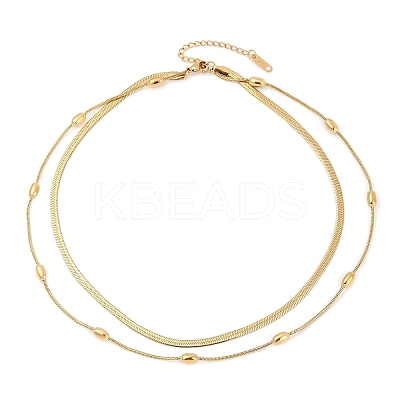 304 Stainless Steel Snake Chain Double Layer Necklaces for Women LS-NJEW-Z072-03G-1