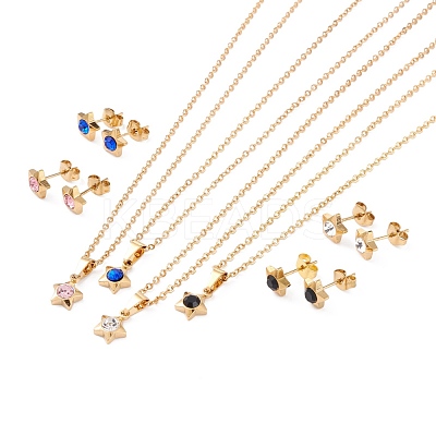 PVD Vacuum Plating Rhinestone Stud Earrings and Pendant Necklaces Sets STAS-C028-01G-1