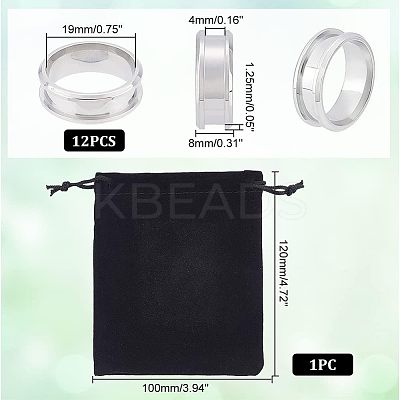 12Pcs Stainless Steel Grooved Finger Ring Settings STAS-UN0038-94B-1