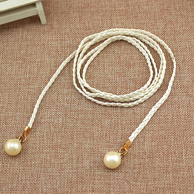 Imitation Leather Braided Belly Belt with Plastic Imitation Pearl Round Bead WG11EBA-04-1