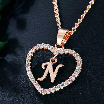 Alloy Crystal Rhinestone Heart with Initial Pendant Necklaces WGD4CFD-14-1