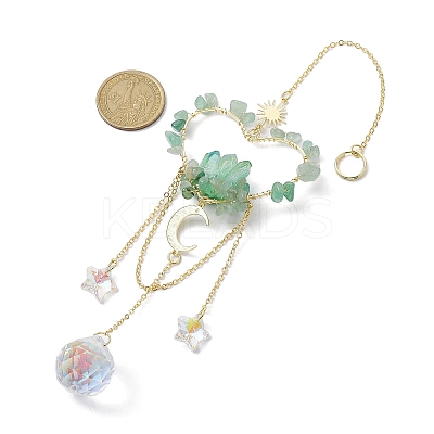 Natural Green Aventurine Chip Beads with Brass Finding Pendant Decorations HJEW-JM01815-02-1
