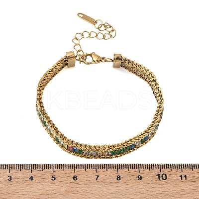 304 Stainless Steel & Glass Wheat Chain Double Layers Bracelets for Women BJEW-F540-08G-04-1