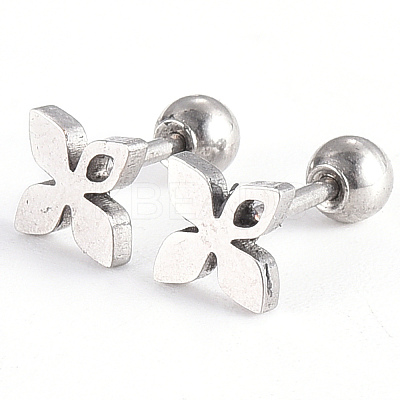 Tarnish Resistant 201 Stainless Steel Flower Barbell Cartilage Earrings LS-EJEW-R147-26-1