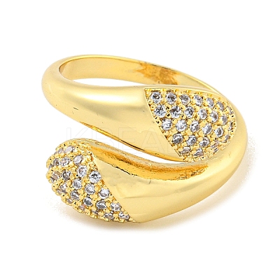 Brass Micro Pave Clear Cubic Zirconia Open Cuff Ring for Women LS-RJEW-M173-06B-G-1
