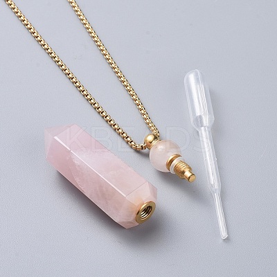 Natural Gemstone Perfume Bottle Pendant Necklaces NJEW-F251-09G-1