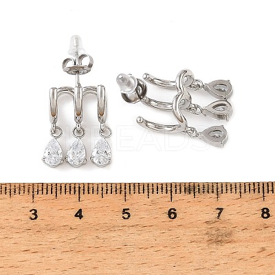 304 Stainless Steel Cubic Zirconia Dangle Stud Earrings for Women SA-CBA183D-11B-P-1