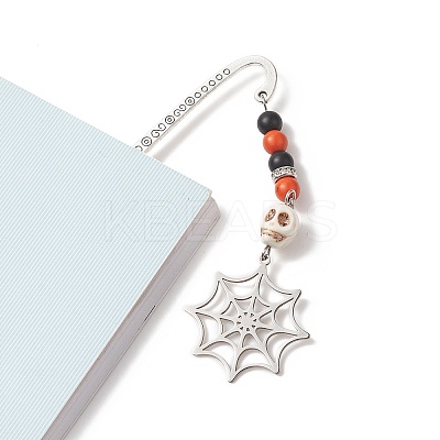 Halloween Theme Coffin Spider Web Alloy Hook Bookmarks AJEW-JK00217-1