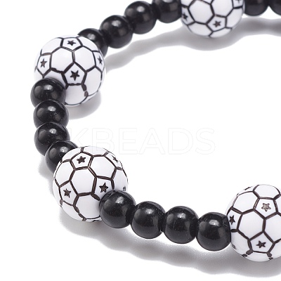 Sport Theme Acrylic Beaded Stretch Bracelet for Men Women BJEW-JB08549-1