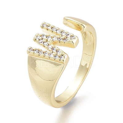Brass Micro Pave Clear Cubic Zirconia Cuff Rings X-RJEW-F103-13W-G-1