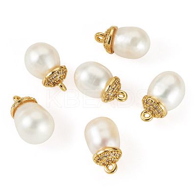 6Pcs Natural Cultured Freshwater Pearl Pendants PALLOY-TAC0174-1