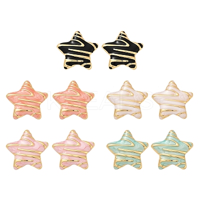 304 Stainless Steel Enamel Star Stud Earrings STAS-D368-04G-1