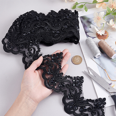 3 Yards Polyester Embroider Flower Lace Trim OCOR-MA0001-47A-1