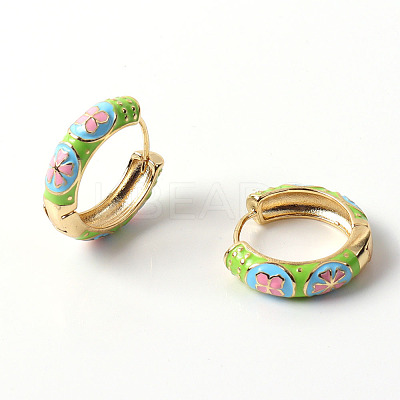 Flower Enamel Hoop Earrings EJEW-G290-04G-A-1