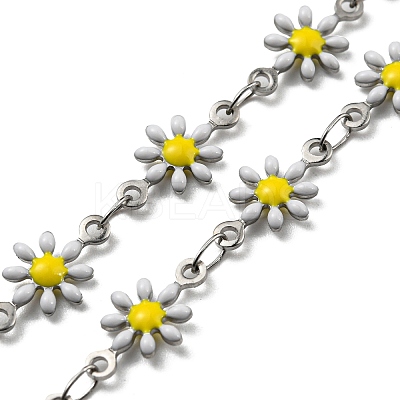 304 Stainless Steel Flower Link Chain Necklace with Enamel NJEW-E098-01P-1