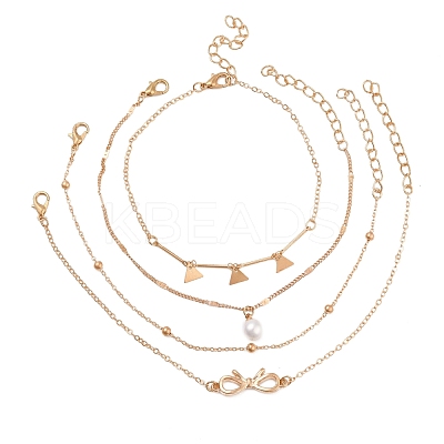 4Pcs 4 Style Alloy Chain Anklets Sets SJEW-D009-08KCG-1