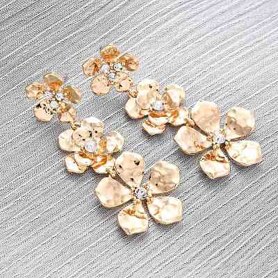 Flower Zinc Alloy Dangle Stud Earrings EJEW-Z107-02G-1