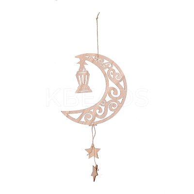 Moon & Floral Unfinished Wood Pendant Ornament WOOD-M003-03-1