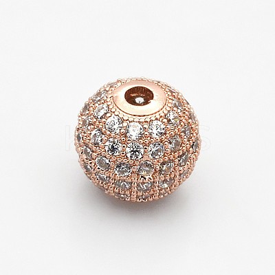 CZ Brass Micro Pave Grade AAA Clear Color Cubic Zirconia Round Beads KK-O065-8mm-05-NR-1