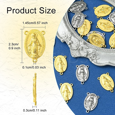 20Pcs 2 Colors Holy Oval Carved Virgin Mary Tibetan Style Alloy Chandelier Component Links TIBE-FS0001-15-1