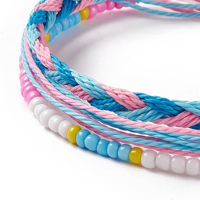 3Pcs 3 Style Plastic Braided Bead Bracelets Set BJEW-B065-08B-1
