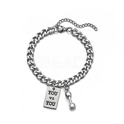 YOU vs YOU Rectangle Tag & Dumbbell 201 Stainless Steel Charm Bracelets FS-WG06958-01-1