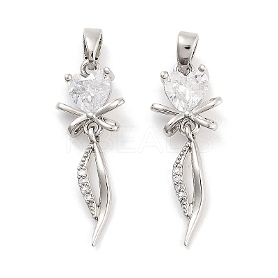 Brass with Clear Cubic Zirconia Pendants KK-P271-26P-1