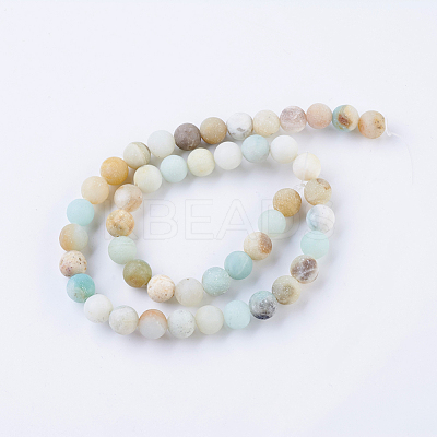 Frosted Natural Flower Amazonite Round Bead Strands G-J363-01-8mm-1