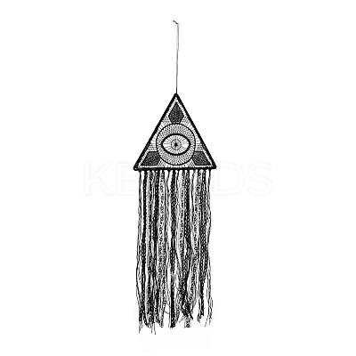 Handmade Evil Eye Woven Net/Web with Feather Pendant Decoration HJEW-I012-02-1