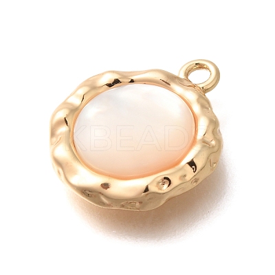 Brass Pave Natural White Shell Pendants KK-B127-10G-1