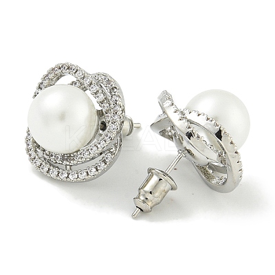 Brass Micro Pave Clear Cubic Zirconia Stud Earrings EJEW-H014-04P-1