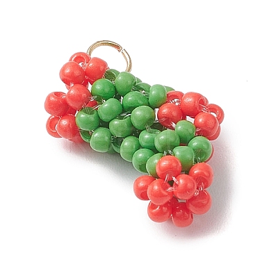 Christmas Handmade Glass Seed Beaded Christmas Stocking Charms PALLOY-MZ01069-01-1