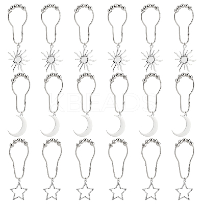 18Pcs 3 Style Universe Theme Iron Shower Curtain Rings for Bathroom HJEW-OC0001-24-1