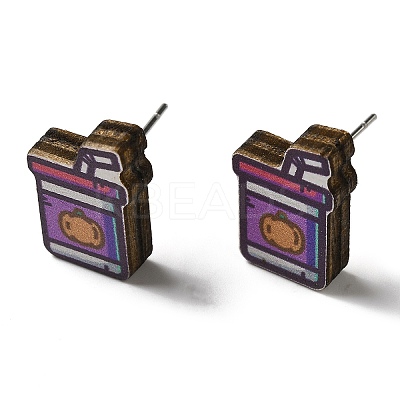 Wood Stud Earrings EJEW-Z054-01E-1