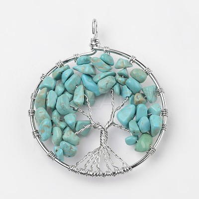 Tree of Life Synthetic Turquoise Big Pendants G-L455-D01-1