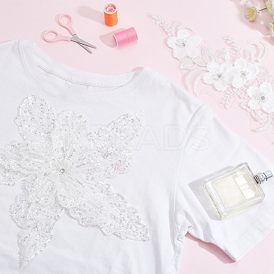 2Pcs 2 Style Flower Polyester Embroidery Appliques PATC-WR0001-01-1