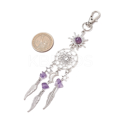 Woven Net/Web with Feather Alloy Pendant Decorations HJEW-JM03019-1