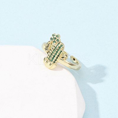 Adjustable Brass Micro Pave Cubic Zirconia Cuff Rings for Women RJEW-B138-02G-1