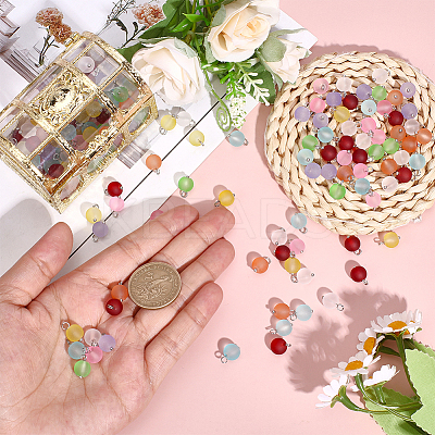 160Pcs Frosted Transparent Glass Charms PALLOY-ME00024-1