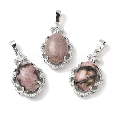 Natural Rhodonite Oval Pendants G-NH0025-15P-15-1