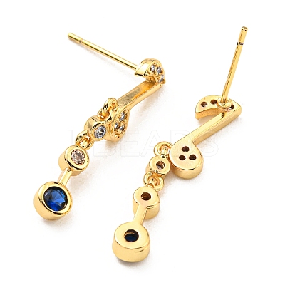Cubic Zirconia Musical Note Dangle Stud Earrings KK-C026-17G-1