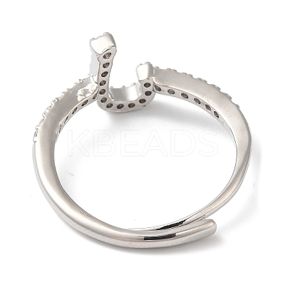 Rack Plating Brass Cubic Zirconia Arabic Letters Adjustable Rings for Women RJEW-S407-10P-02-1
