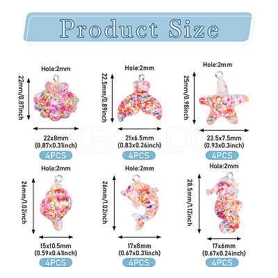 24Pcs 6 Styles Resin Pendants RESI-TA0003-27-1