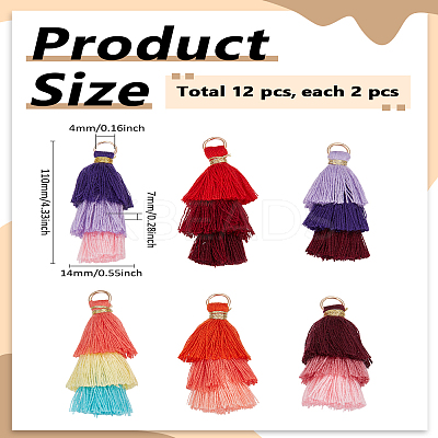 12Pcs 6 Colors Polycotton Tassel Pendant Decorations FIND-LP0007-27A-1