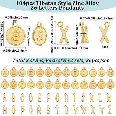4Bags 2 Styles Tibetan Style Zinc Alloy 26 Letters Pendants FIND-SC0017-57G-1