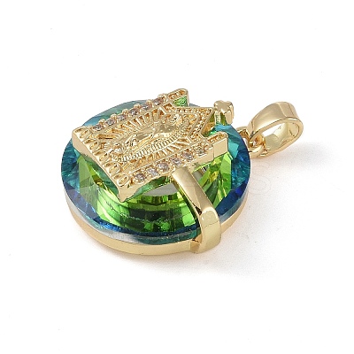 Brass Micro Pave Cubic Zirconia with Glass Pendents KK-Q815-05G-1