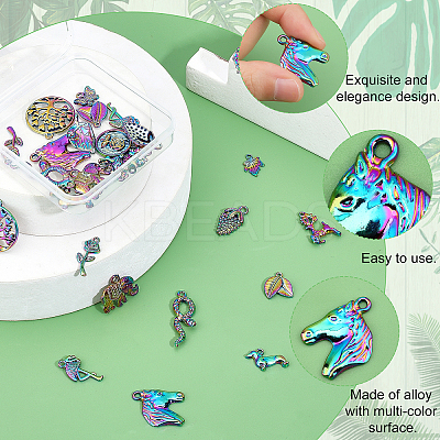28Pcs 14 Style Rainbow Color Alloy Pendants FIND-FH0003-55-1